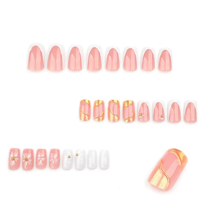 French Chic Girly White 3D Sunflower Pearl Medium-Short Square Press-On Nails