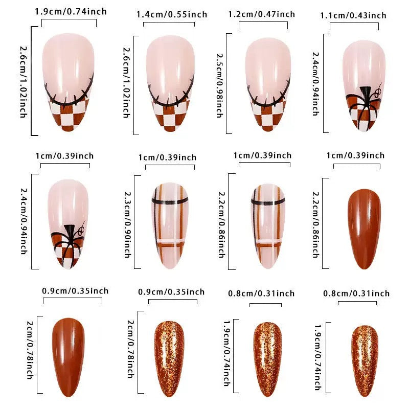 Thanksgiving Plaid Pumpkin Brown Press-On Nails