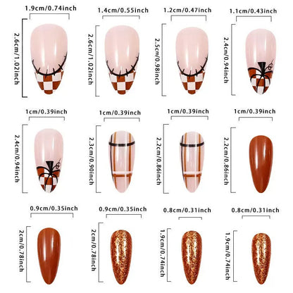 Thanksgiving Plaid Pumpkin Brown Press-On Nails