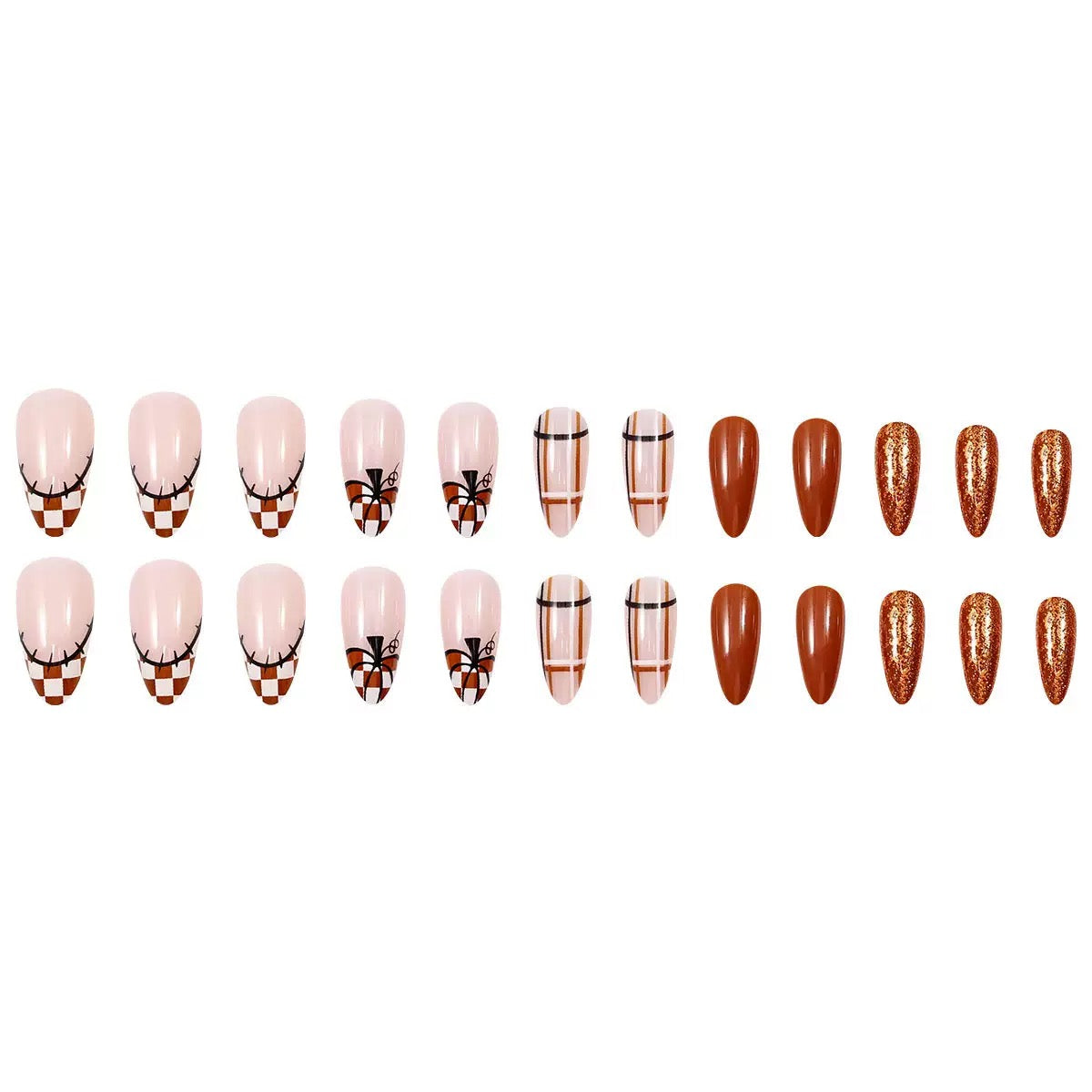 Thanksgiving Plaid Pumpkin Brown Press-On Nails