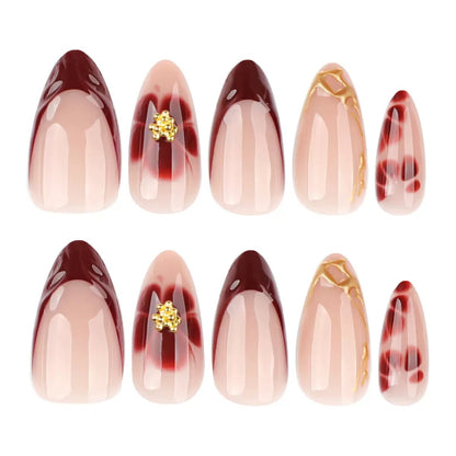 French Brown 3D Petal Flower Short Almond Press-On Nails