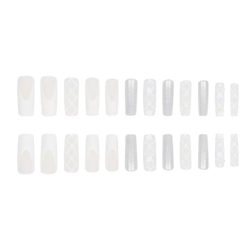 Bridal Atmosphere Long Press-On Nails with Pearls, Flowers, and Glitter