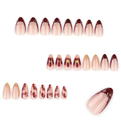 French Brown 3D Petal Flower Short Almond Press-On Nails