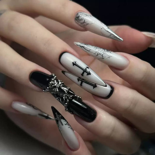 Dark Goth Girly Cross French Press-On Nails