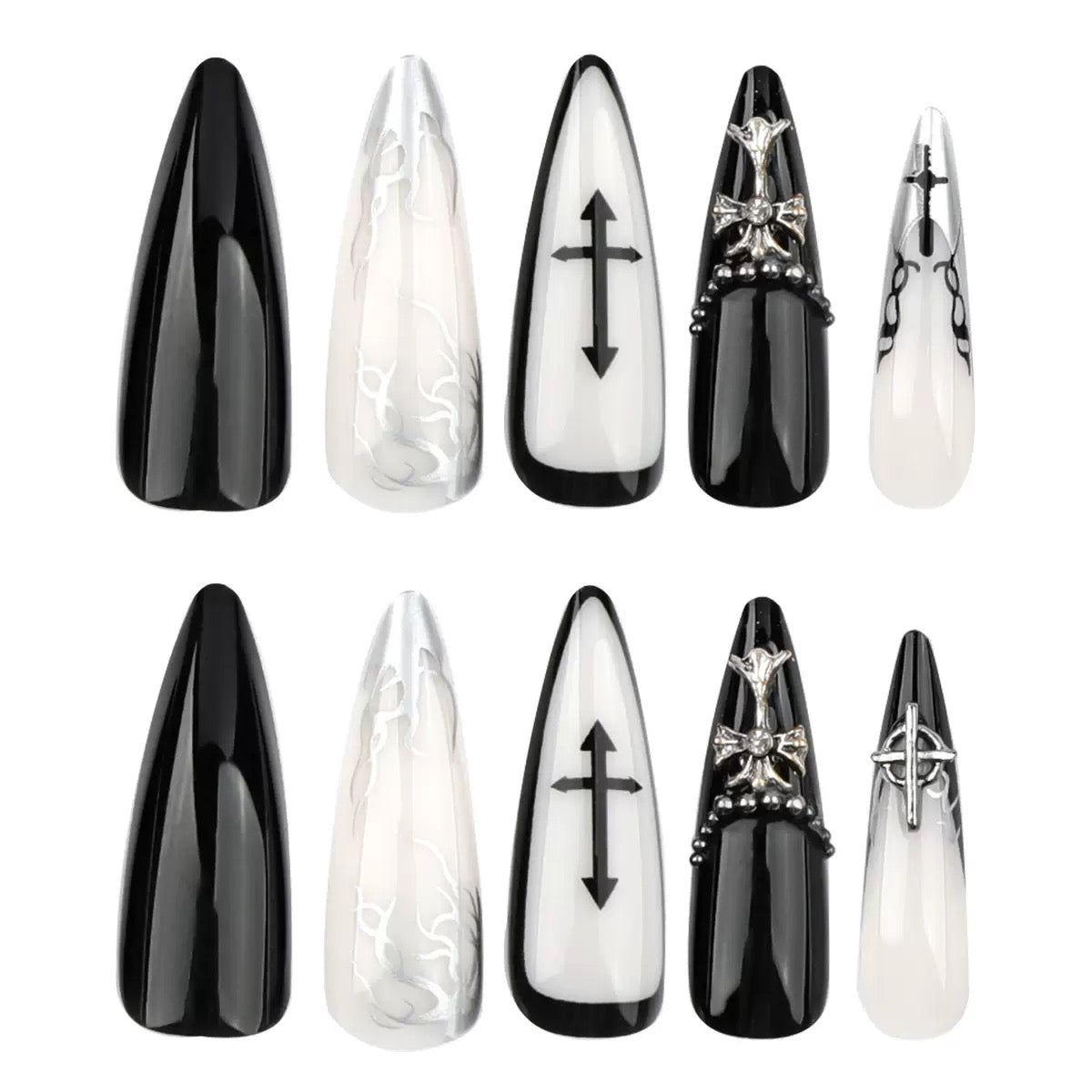 Dark Goth Girly Cross French Press-On Nails