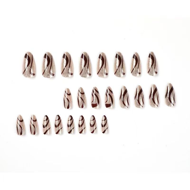 Gold Glitter Wave Nail Tips Press-On Nails