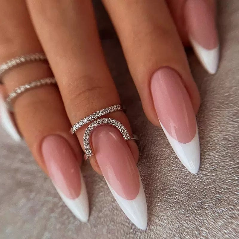 Simple Long Pointed French Press-On Nails — Sweet & Cool, Lengthening, Brightening, and Removable