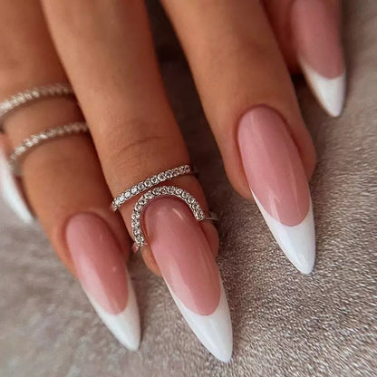 Simple Long Pointed French Press-On Nails — Sweet & Cool, Lengthening, Brightening, and Removable
