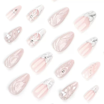 Sweet & Cool Girly 3D French Heart Bow Almond Press-On Nails