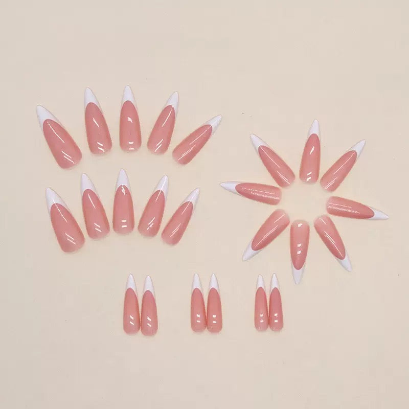 Simple Long Pointed French Press-On Nails — Sweet & Cool, Lengthening, Brightening, and Removable