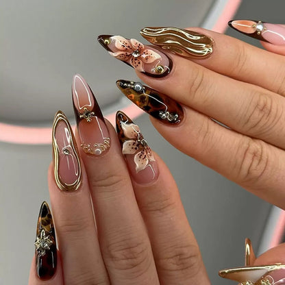 Premium Chic Girly Embossed Gold Foil Press-On Nails
