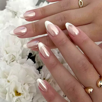 Chic Minimalist Aurora French Soft Sweet Round Almond Detachable Press-On Nails | Elegant & Sweet Style