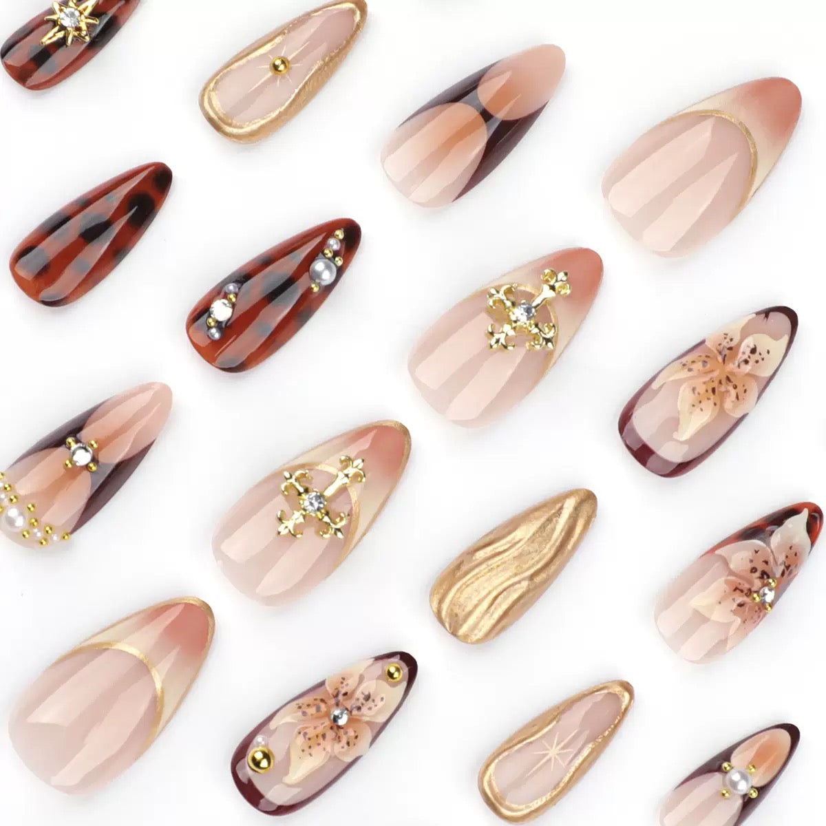 Premium Chic Girly Embossed Gold Foil Press-On Nails