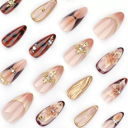 Premium Chic Girly Embossed Gold Foil Press-On Nails