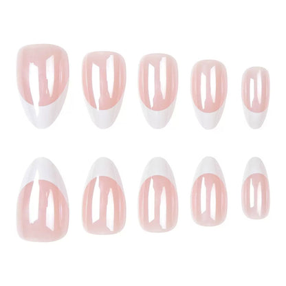Chic Minimalist Aurora French Soft Sweet Round Almond Detachable Press-On Nails | Elegant & Sweet Style