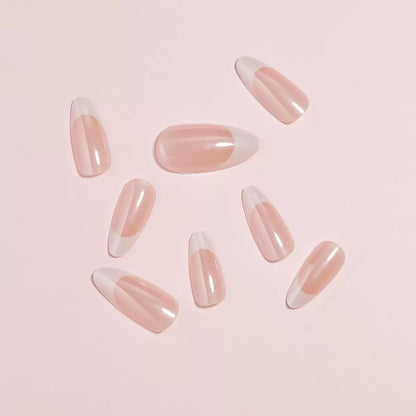 Chic Minimalist Aurora French Soft Sweet Round Almond Detachable Press-On Nails | Elegant & Sweet Style