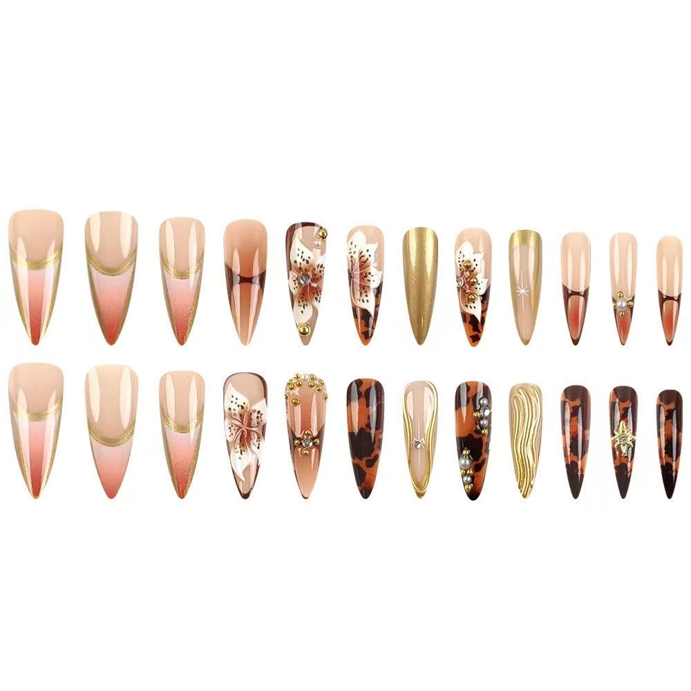 Premium Chic Girly Embossed Gold Foil Press-On Nails