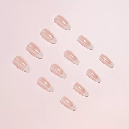 Chic Minimalist Aurora French Soft Sweet Round Almond Detachable Press-On Nails | Elegant & Sweet Style