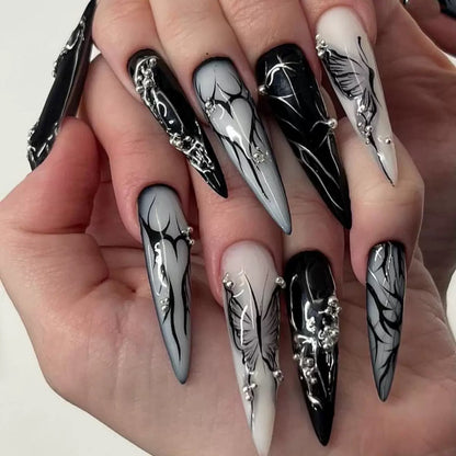 Dark Goth Girly Heart Bow Press-On Nails