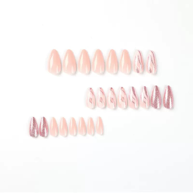 Soft Nude Pink Glitter Sparkling Almond Press-On Nails