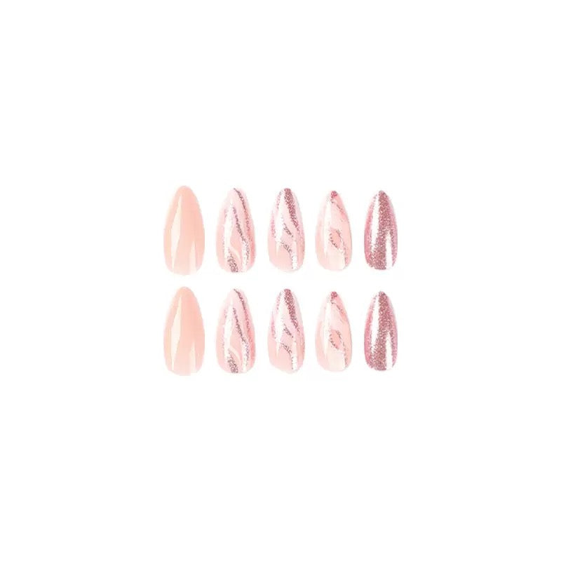 Soft Nude Pink Glitter Sparkling Almond Press-On Nails