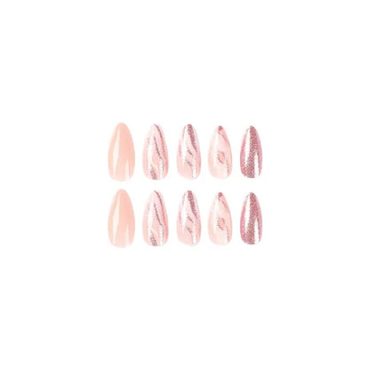 Soft Nude Pink Glitter Sparkling Almond Press-On Nails