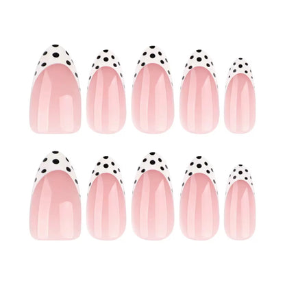 Minimalist French Black Polka Dot Almond Press-On Nails