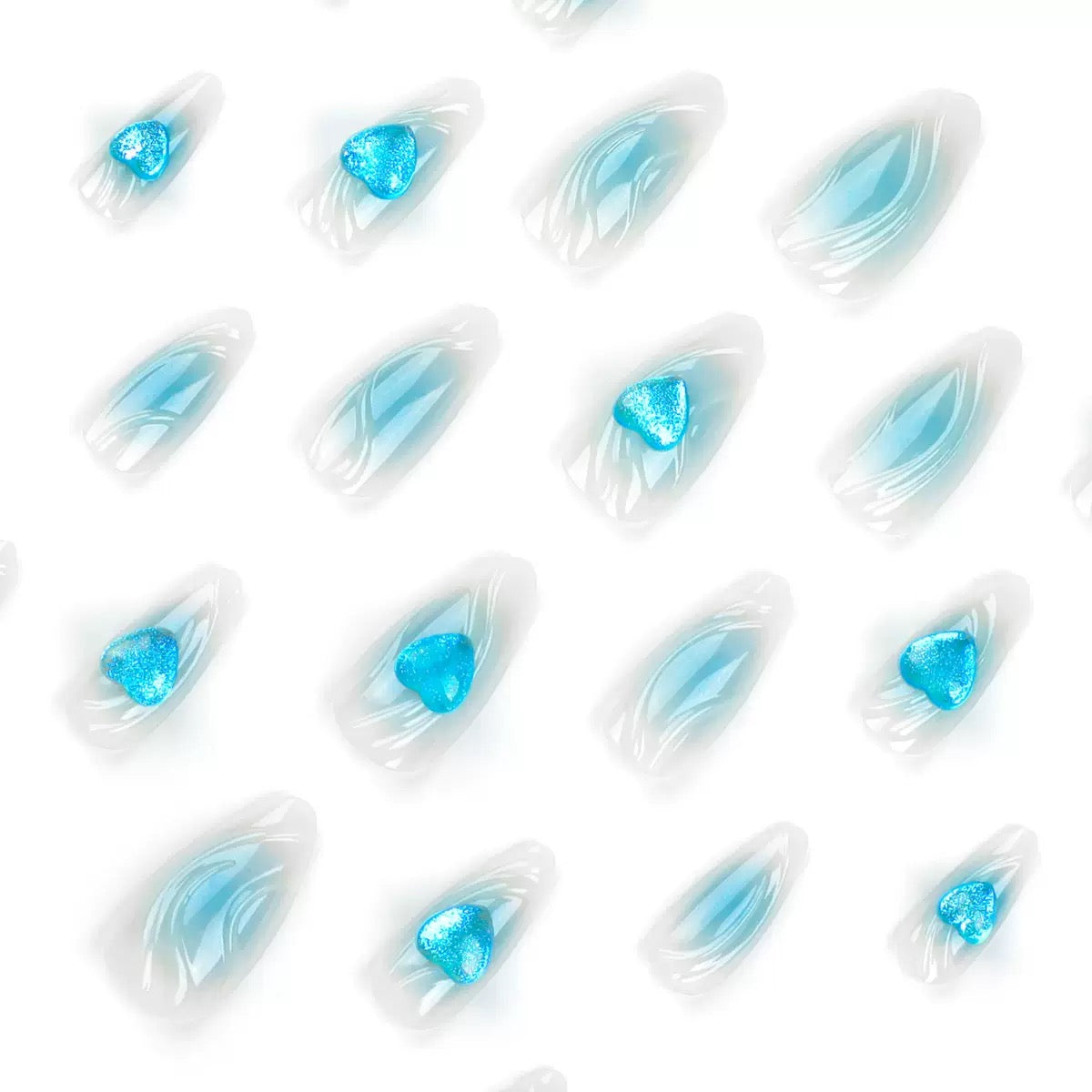 Valentine’s Day New 3D Blue Heart Gradient Almond Nail Tips, Press-On Nails