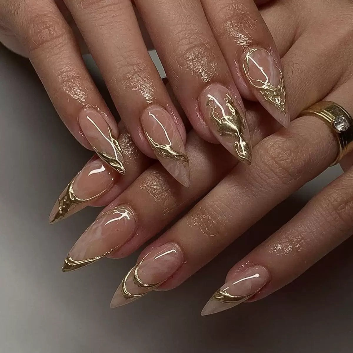 Gold Foil Short Almond Press-On Nails