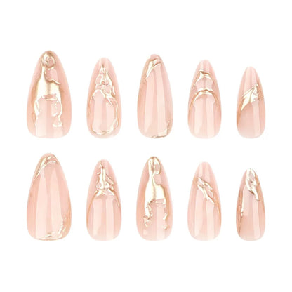 Gold Foil Short Almond Press-On Nails