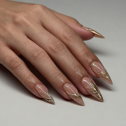 Gold Foil Short Almond Press-On Nails