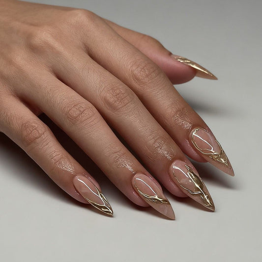 Gold Foil Short Almond Press-On Nails