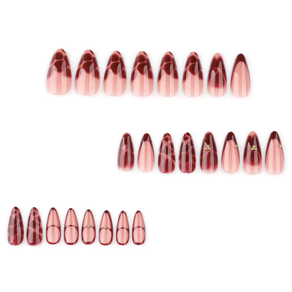 French Wine-Red Minimalist Petal Flower Almond Press-On Nails