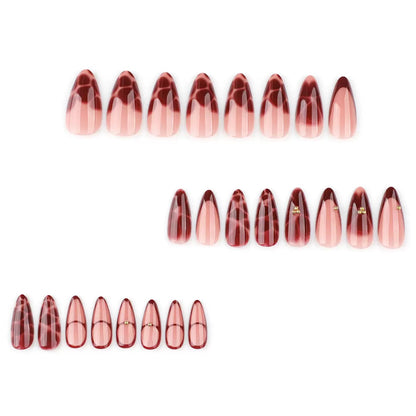 French Wine-Red Minimalist Petal Flower Almond Press-On Nails