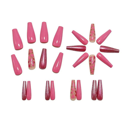 Valentine’s Day Pink Nails, Minimalist European Square Nail Tips with Heart Glitter, Press-On Nails
