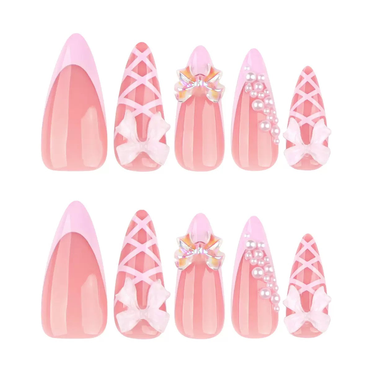 Valentine’s Day Sweet 3D Bow French-Style Short Almond Press-On Nails in Lotus Pink