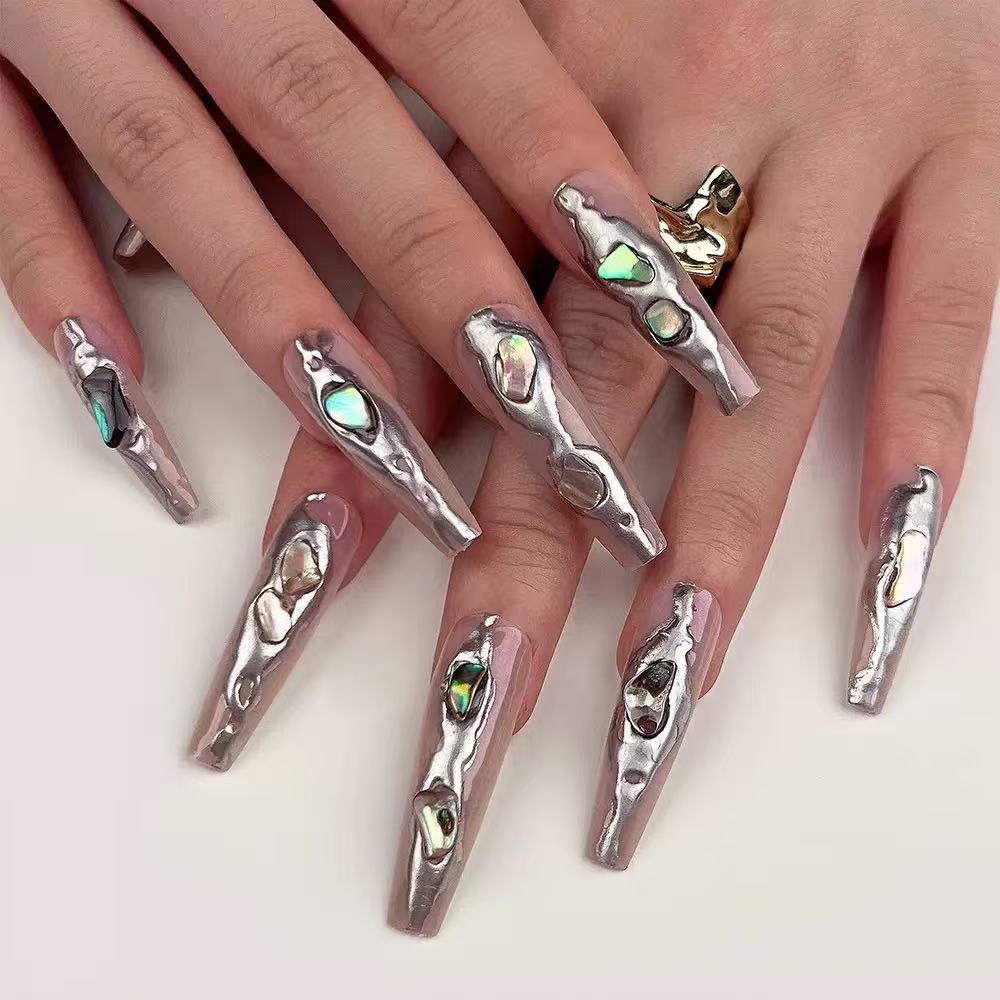 3D Mirror Chrome Powder Gemstone Ultra-Sparkle Press-On Nails