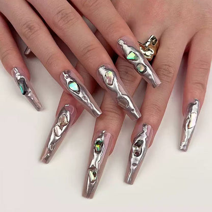 3D Mirror Chrome Powder Gemstone Ultra-Sparkle Press-On Nails