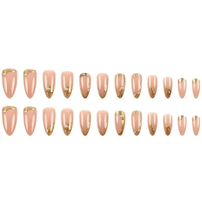 3D Gold-Plated Pearl & Sparkling Diamond Almond Press-On Nails