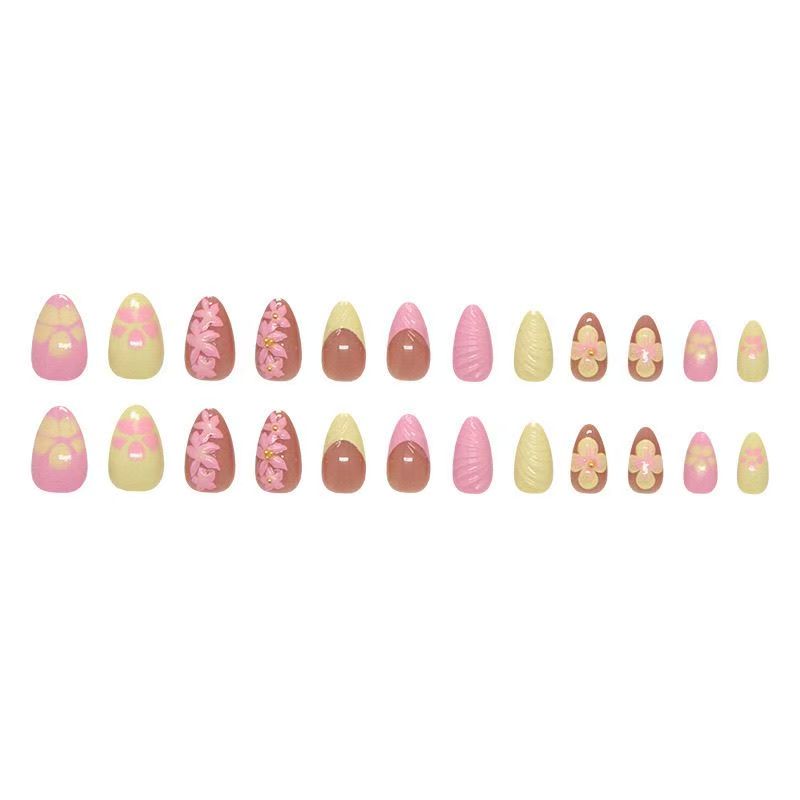 Soft & Elegant 3D Gradient Ice Flower Short Almond Press-On Nails