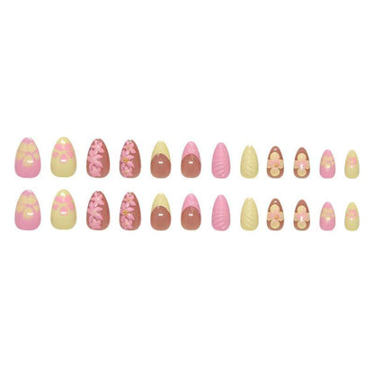Soft & Elegant 3D Gradient Ice Flower Short Almond Press-On Nails