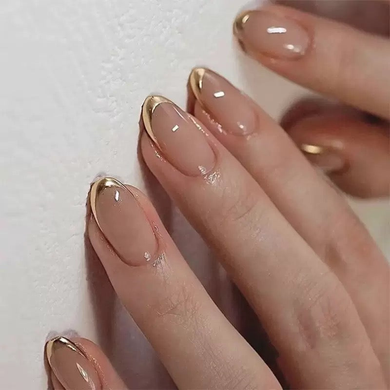 Minimalist French Gold-Trim Short Almond Press-On Nails