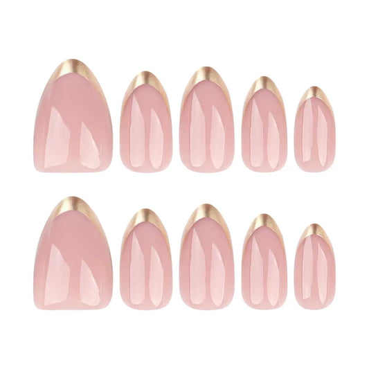 Minimalist French Gold-Trim Short Almond Press-On Nails