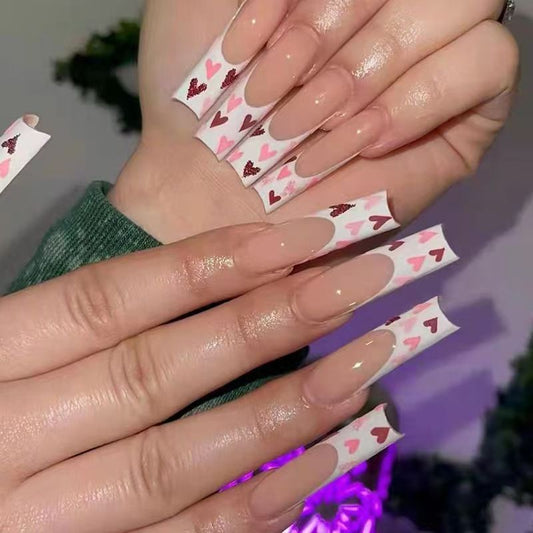 Valentine’s Day Must-Have – French Heart Long Press-On Nails
