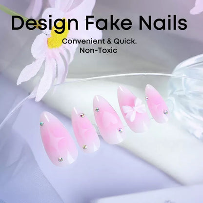 Valentine’s Day Almond-Shaped Blush Pink Press-On Nails with Fresh Bow Design