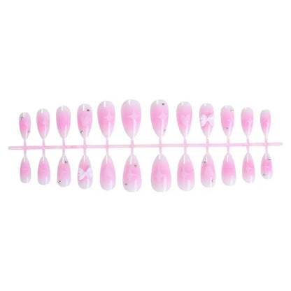 Valentine’s Day Almond-Shaped Blush Pink Press-On Nails with Fresh Bow Design