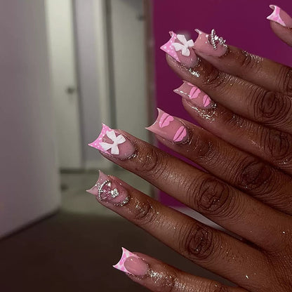 Valentine’s Day Sweet Pink Lip Print Short Square Press-On Nails