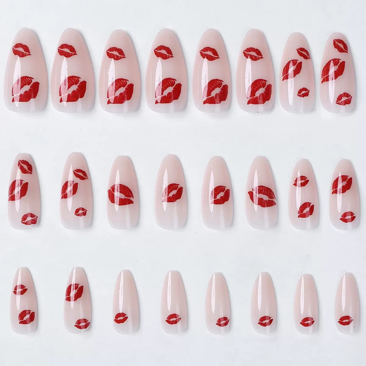 Valentine’s Day Sexy Red Lip Medium-Long Almond Press-On Nails with a Simple Design