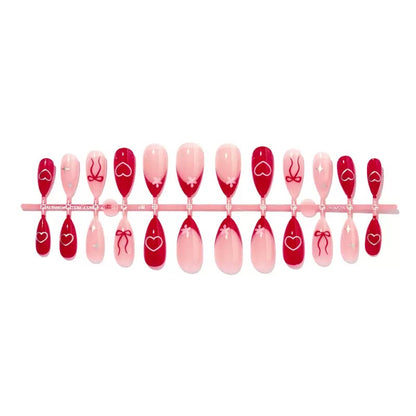 Valentine’s Day Sweet Red & Pink Heart, Bow and Star Almond Press-On Nails