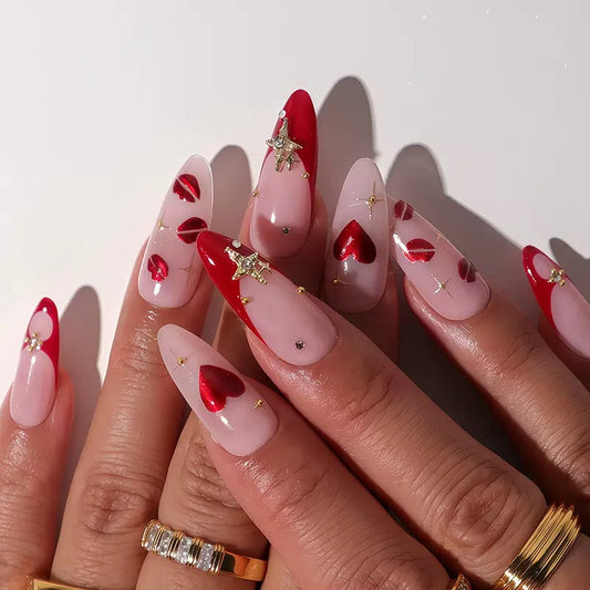 Valentine’s Day Medium-Length Premium Red Heart Almond Press-On Nails